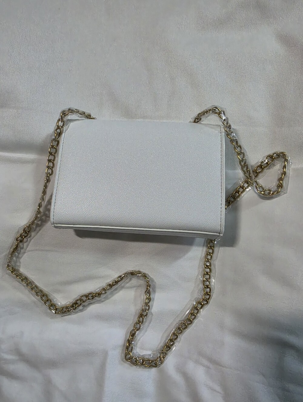 Classic White Crossbody Bag with Gold Chain Strap